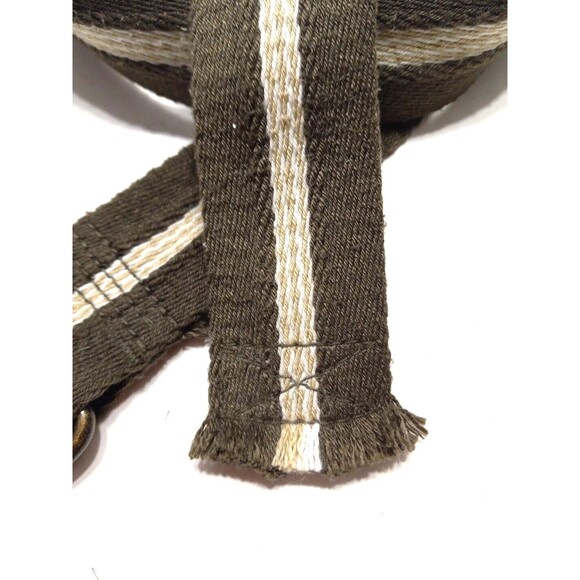 Unisex Belt D Ring Buckle Webbed Design Army Green Olive Khaki Stripe One Size - Picture 2 of 8